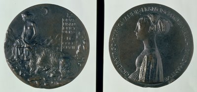 Portrait Medal, Obverse Depicting Cecilia Gonzaga, Reverse Depicting a Female Figure and Unicorn, 1447 by Antonio Pisanello